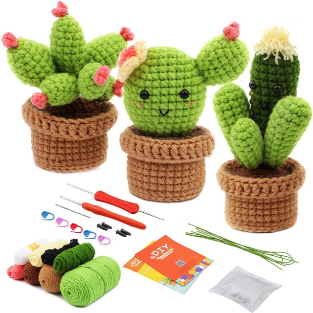 Complete Crochet Set For Beginners, DIY Potted Cactus Crochet Set